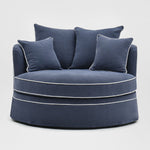 Slip Cover Only - Noosa Hamptons Snuggle Chair Navy With White Piping