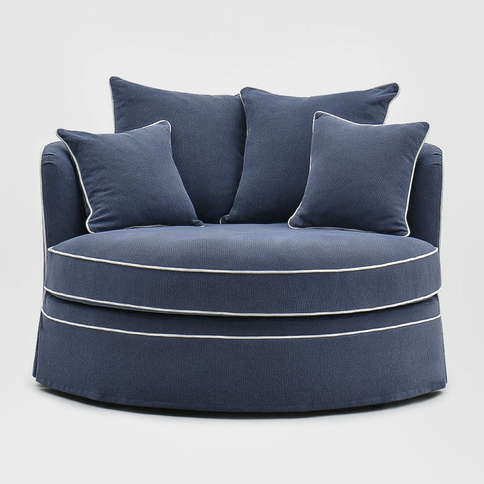 Slip Cover Only - Noosa Hamptons Snuggle Chair Navy With White Piping