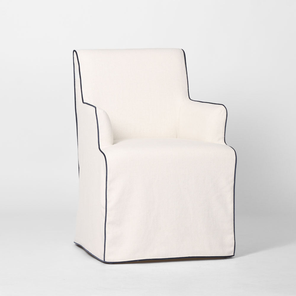 Slip Cover Only - Clifton Dining Chair W/Arms Ivory With Navy Piping