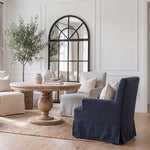 Slip Cover Only - Clifton Dining Chair W/Arms Navy With Ivory Piping