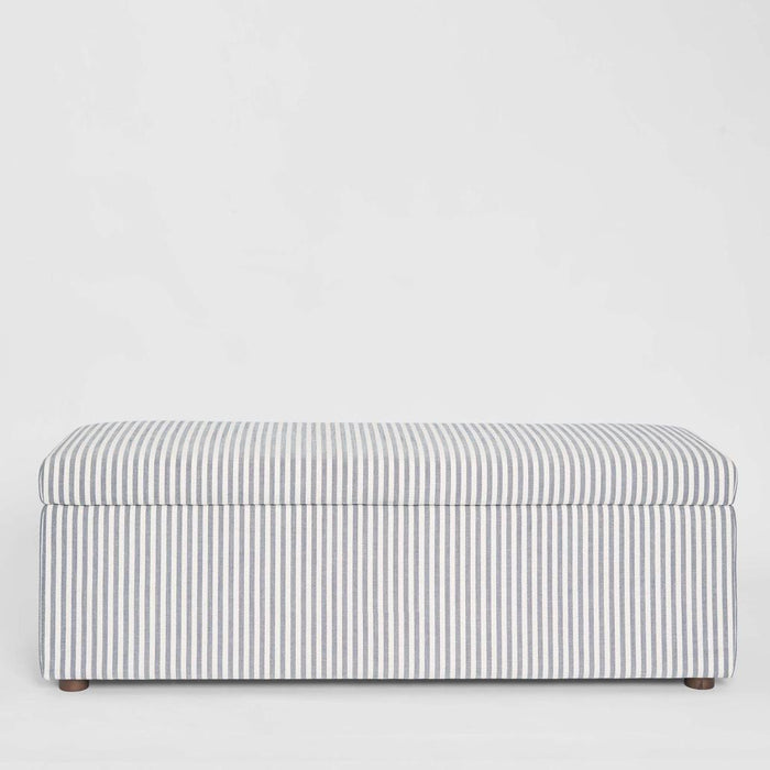 Newport Storage Ottoman White & Blue Pin Stripe