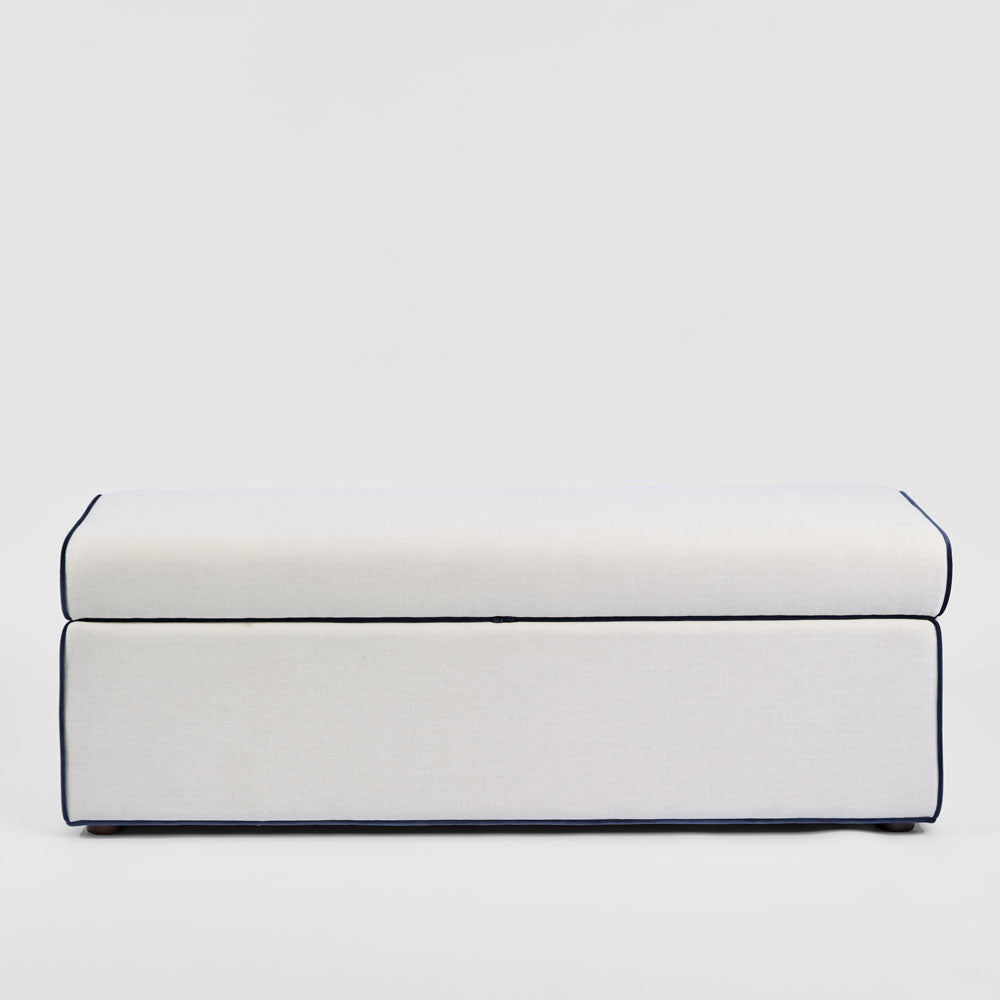 Brighton Storage Ottoman Ivory with Blue Piping