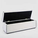 Brighton Storage Ottoman Ivory with Blue Piping