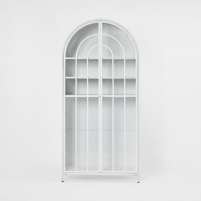 Hamptons Arched Glass Doors Cabinet White