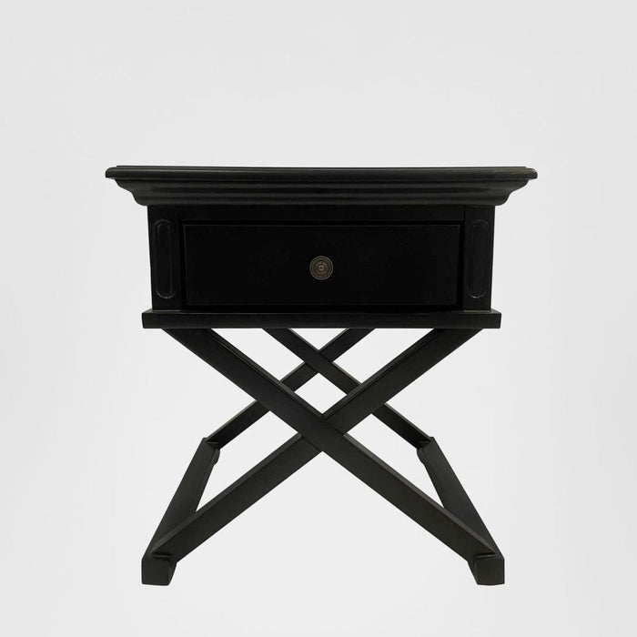 Sorrento Cross Leg Hamptons BedSide Table W/Drawer Black