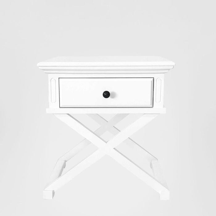 Sorrento Cross Leg Hamptons BedSide Table W/Drawer White