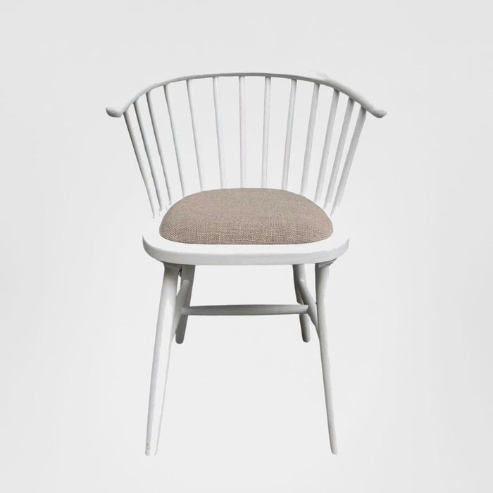 Round Curved Strip Back Elm Wood Dining Chair White