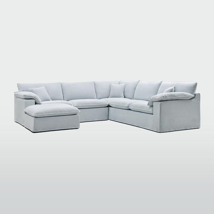 Norfolk 5 Seater Modular with Chaise (Reversible) Beach w/White piping