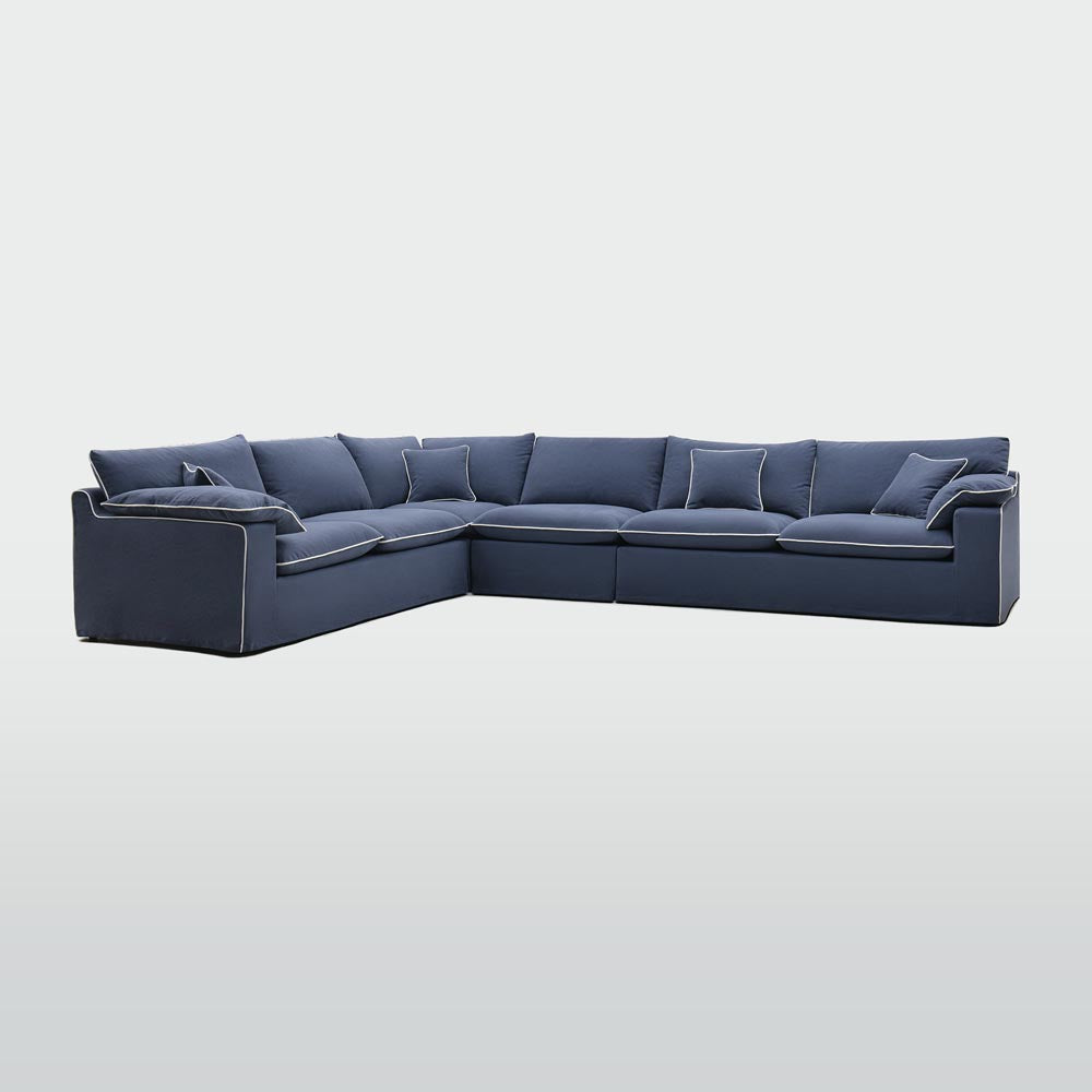 Norfolk 6 Seater Modular Navy w/White piping