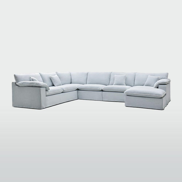 Norfolk 6 Seater Modular with Chaise (Reversible) Beach w/White piping