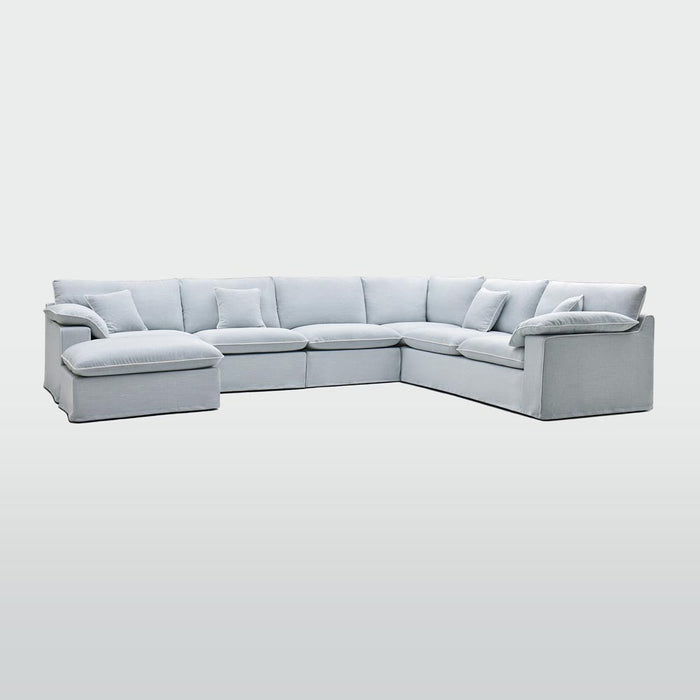 Norfolk 6 Seater Modular with Chaise (Reversible) Beach w/White piping