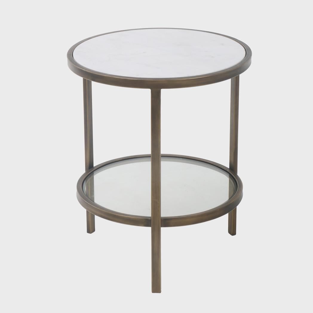 Palladium Brass Iron Marble & Glass Side Table