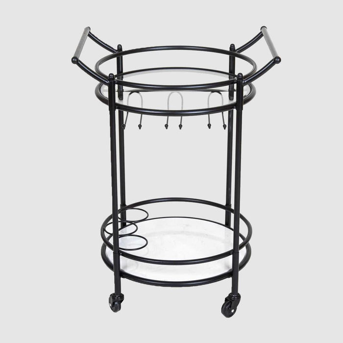 Round Marble Shelf Bar Cart Black