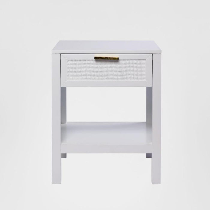 Santorini Hamptons Timber/Rattan Bedside Table White