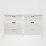 Santorini Hamptons 6 Drawer Timber/Rattan Dresser 140cm White