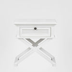 West Beach Cross Leg Hamptons BedSide Table W/Drawer White
