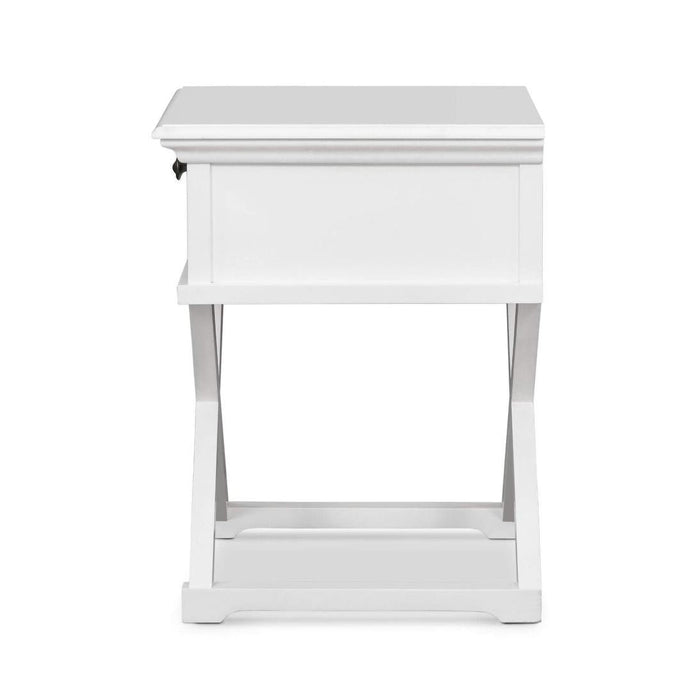 West Beach Cross Leg Hamptons BedSide Table W/Drawer White