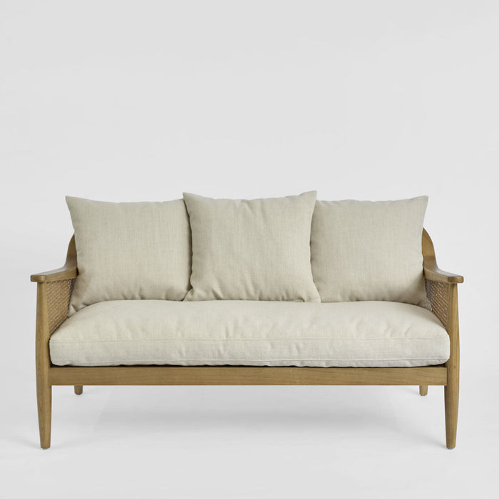 Luberon 2 Seat Oak & Rattan Sofa W/Linen Blend Cushions