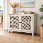 Raffles 2-Door Lattice Cabinet – styled setting, white