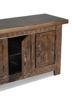Islander 7 Door Sideboard in Walnut Grey, carved detail