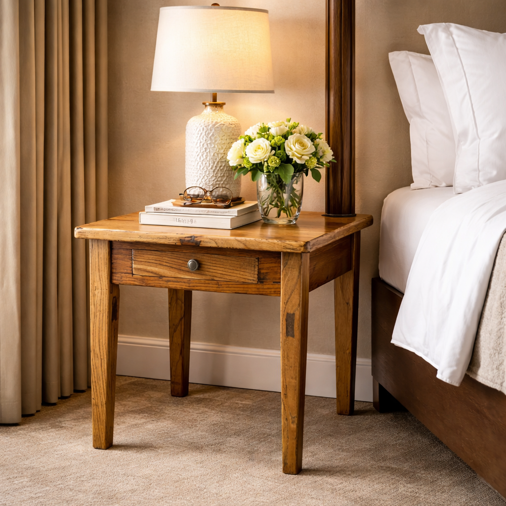 Honey Recycled Elm 1-Drawer Side Table 55cm