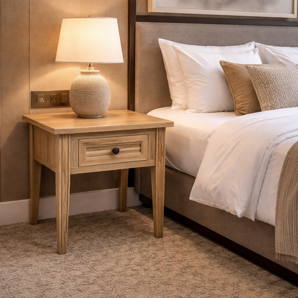 Oak Louvre 1-Drawer Lamp Table 55cm