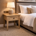 Oak Louvre 1-Drawer Lamp Table 55cm – styled setting