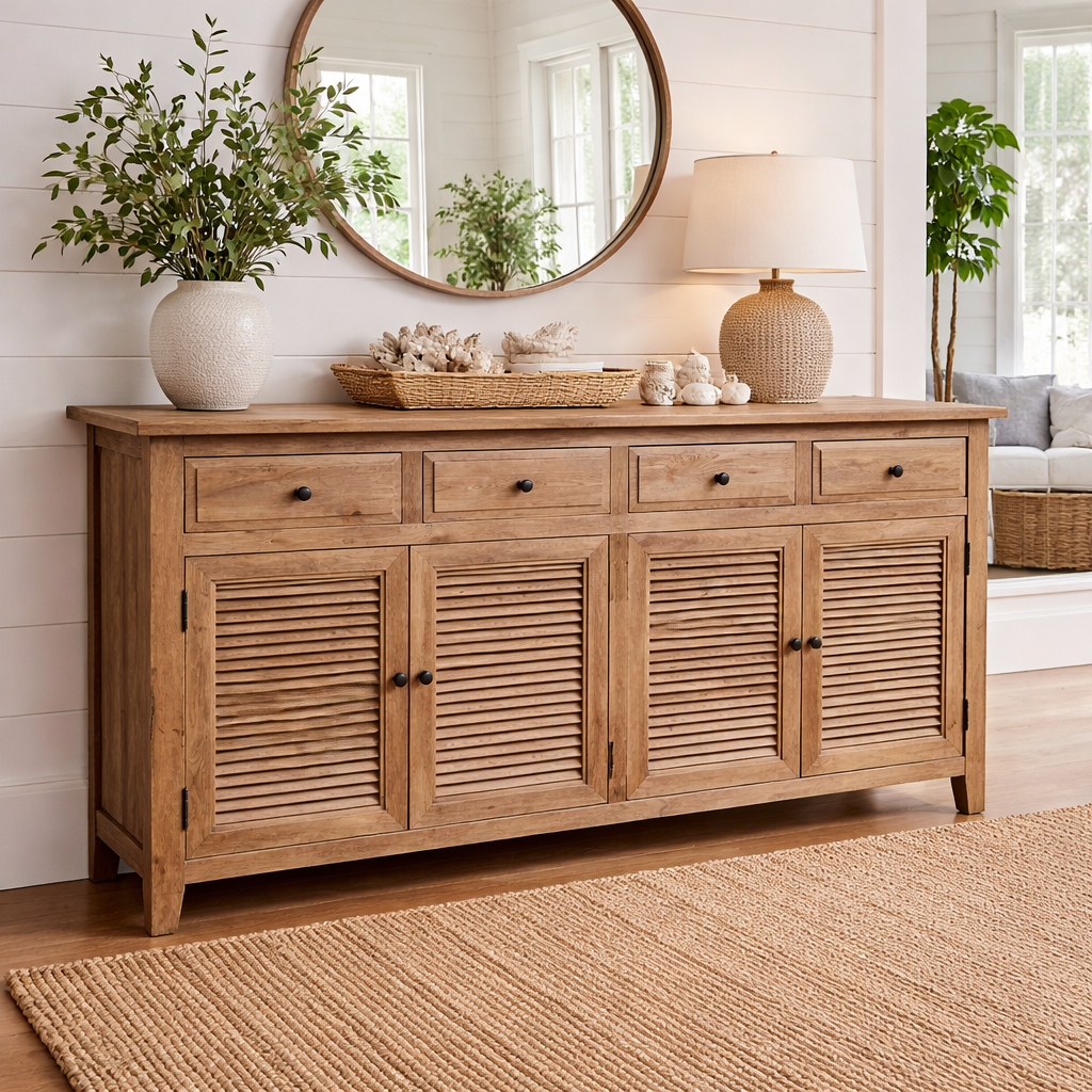 Oak Louvre 4-Drawer 4-Door Buffet 180cm