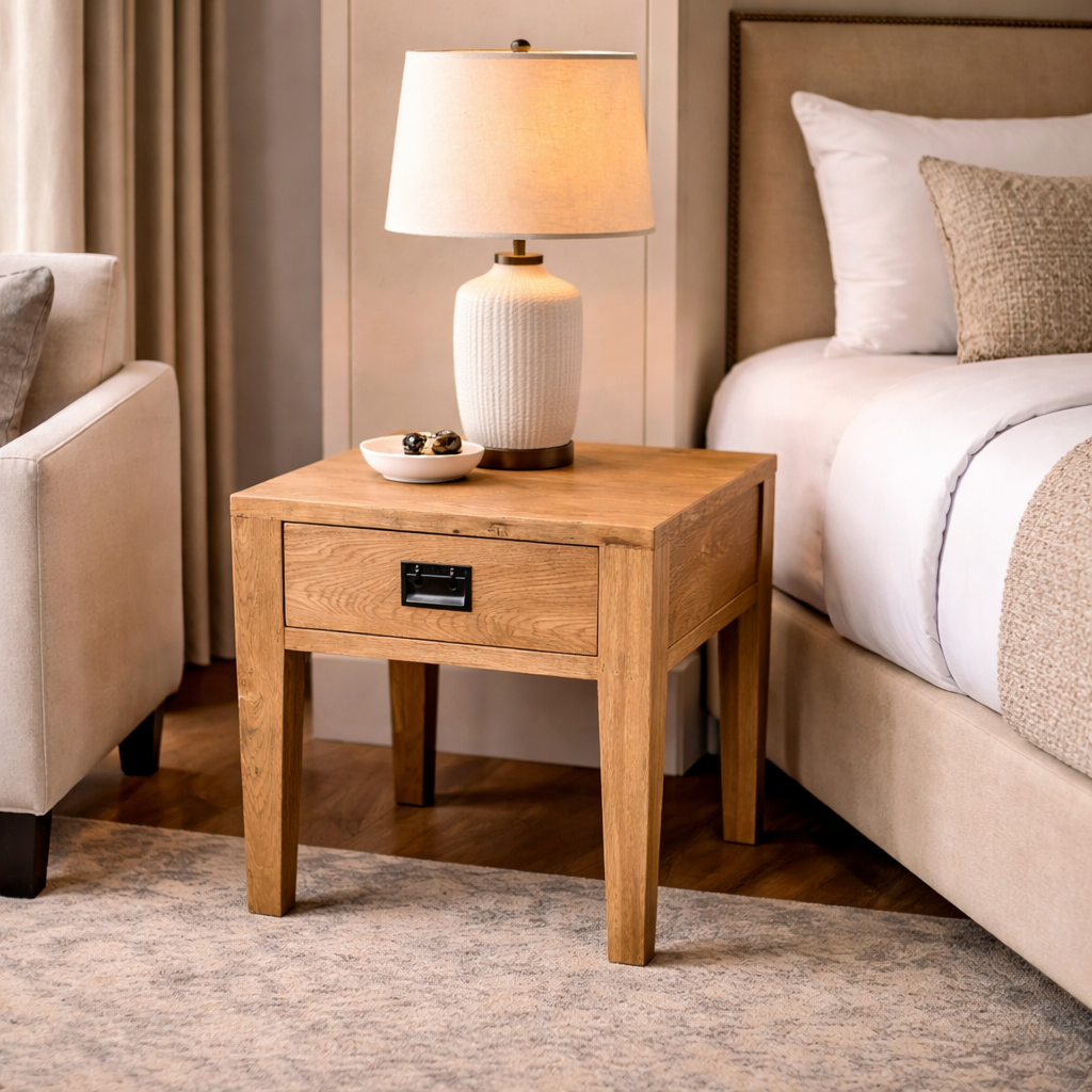 Oak 1-Drawer Lamp Table 55cm