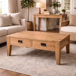Oak Two-Way 2-Drawer Coffee Table 120cm – styled setting
