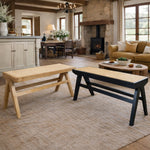 Pier Bench in Natural and Black beside a dining table