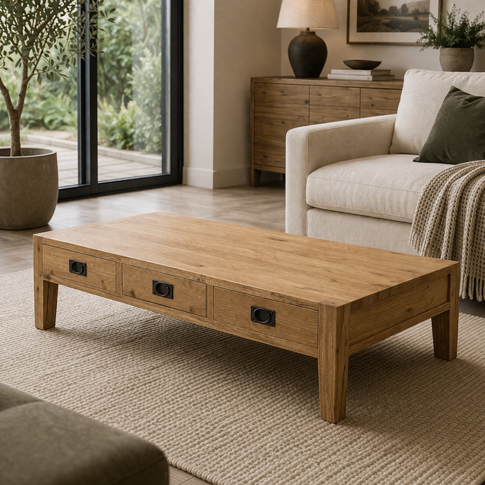 Oak 3-Drawer Coffee Table