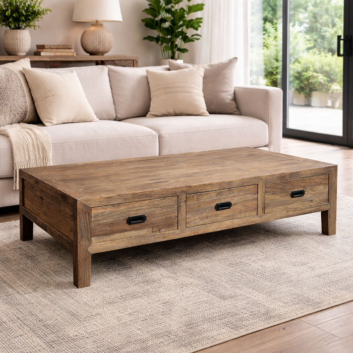Recycled Elm 6 Drawer Coffee Table
