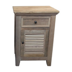 Recycled Elm Louvre Bedside Cabinet, opposite opening