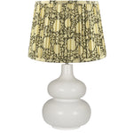 Clover Pleated Shade in natural cotton with olive floral block print, full view